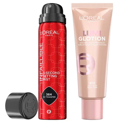 Superdrug L'Oréal Paris Lumi Glotion Setting Spray Duo 902 Light Glow Face Finish Set- Buy online at McGrocer