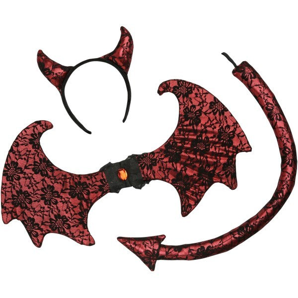 Smiffys retro lace devil kit headband wings tail - British product