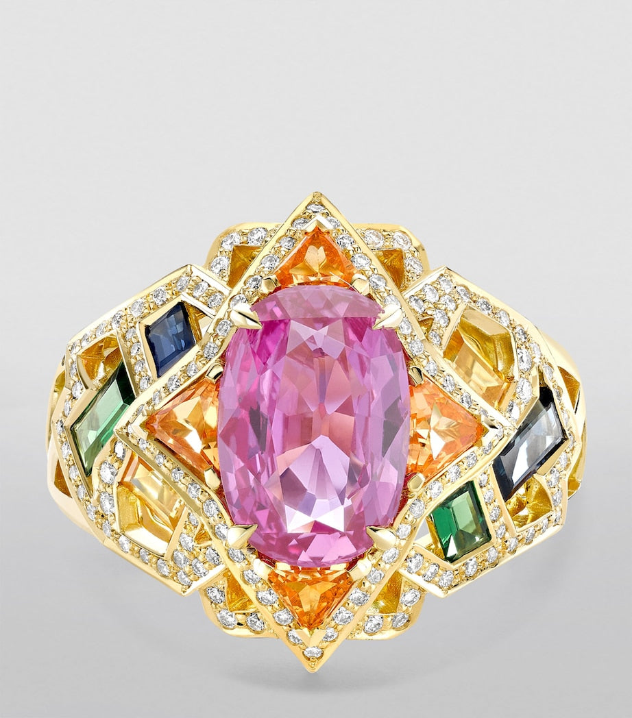 Boodles Barcelona ring with pink sapphire and diamonds, imported from the UK