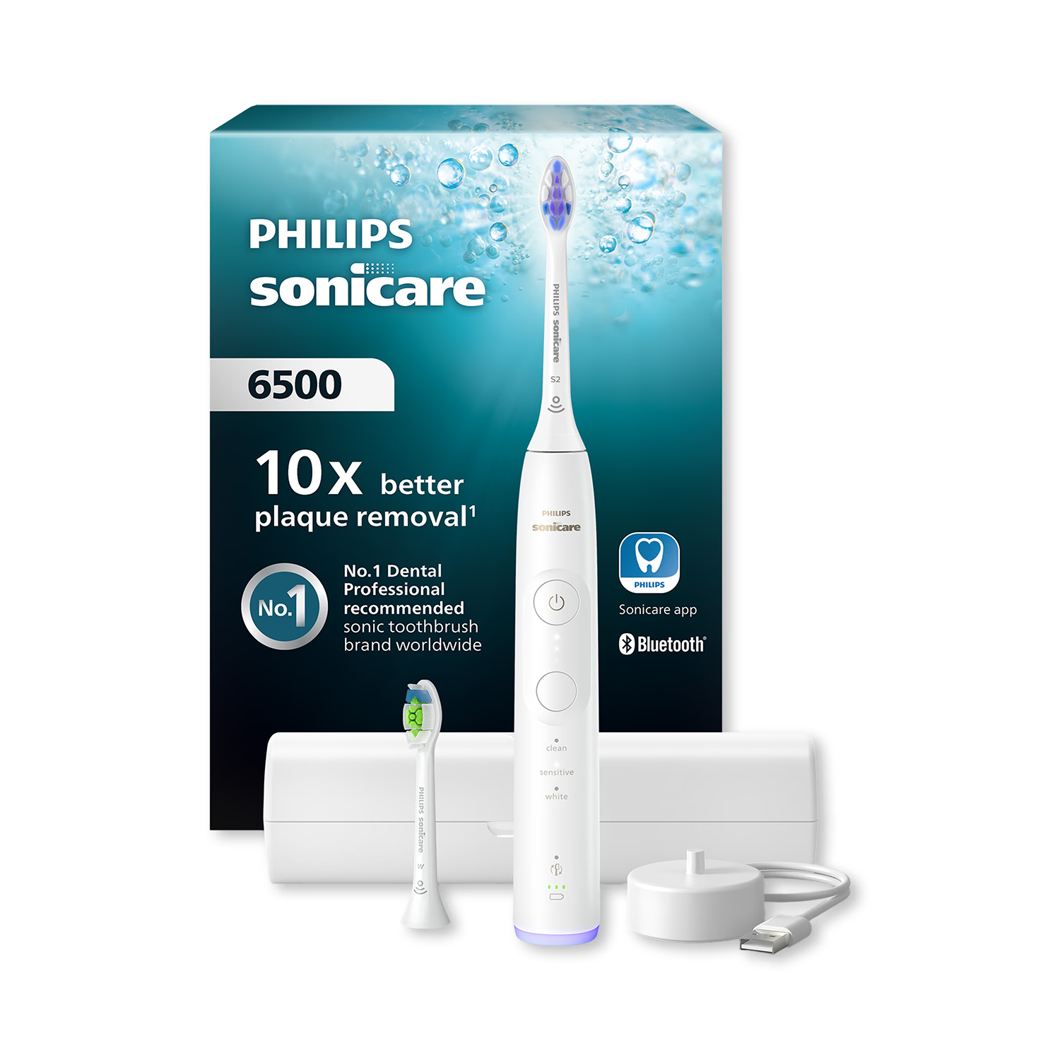 Philips Sonicare 6500 white toothbrush with travel case, imported from the UK