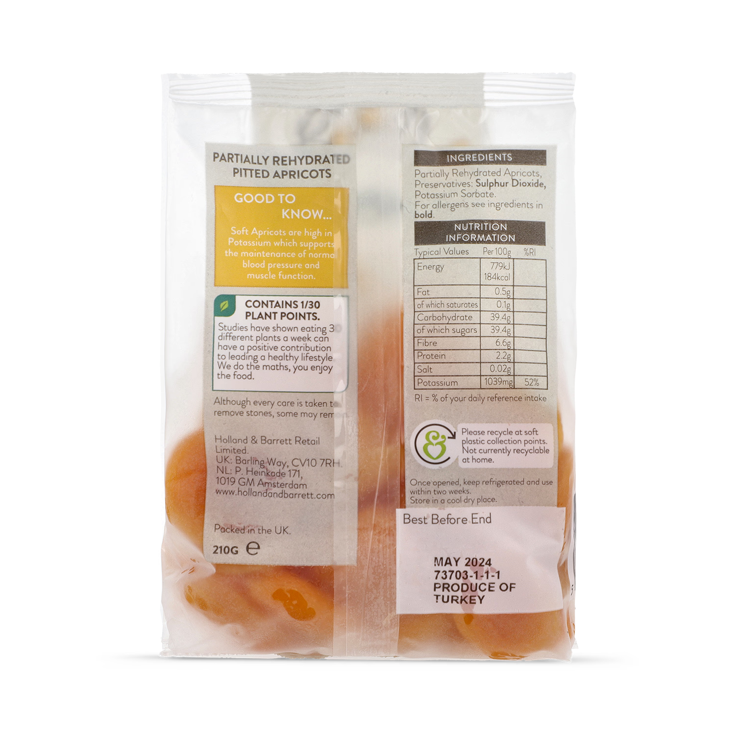 Holland Barrett Soft Apricots 210g, UK version