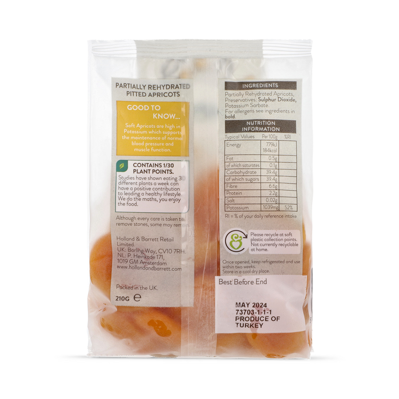 Holland Barrett Soft Apricots 210g, UK version