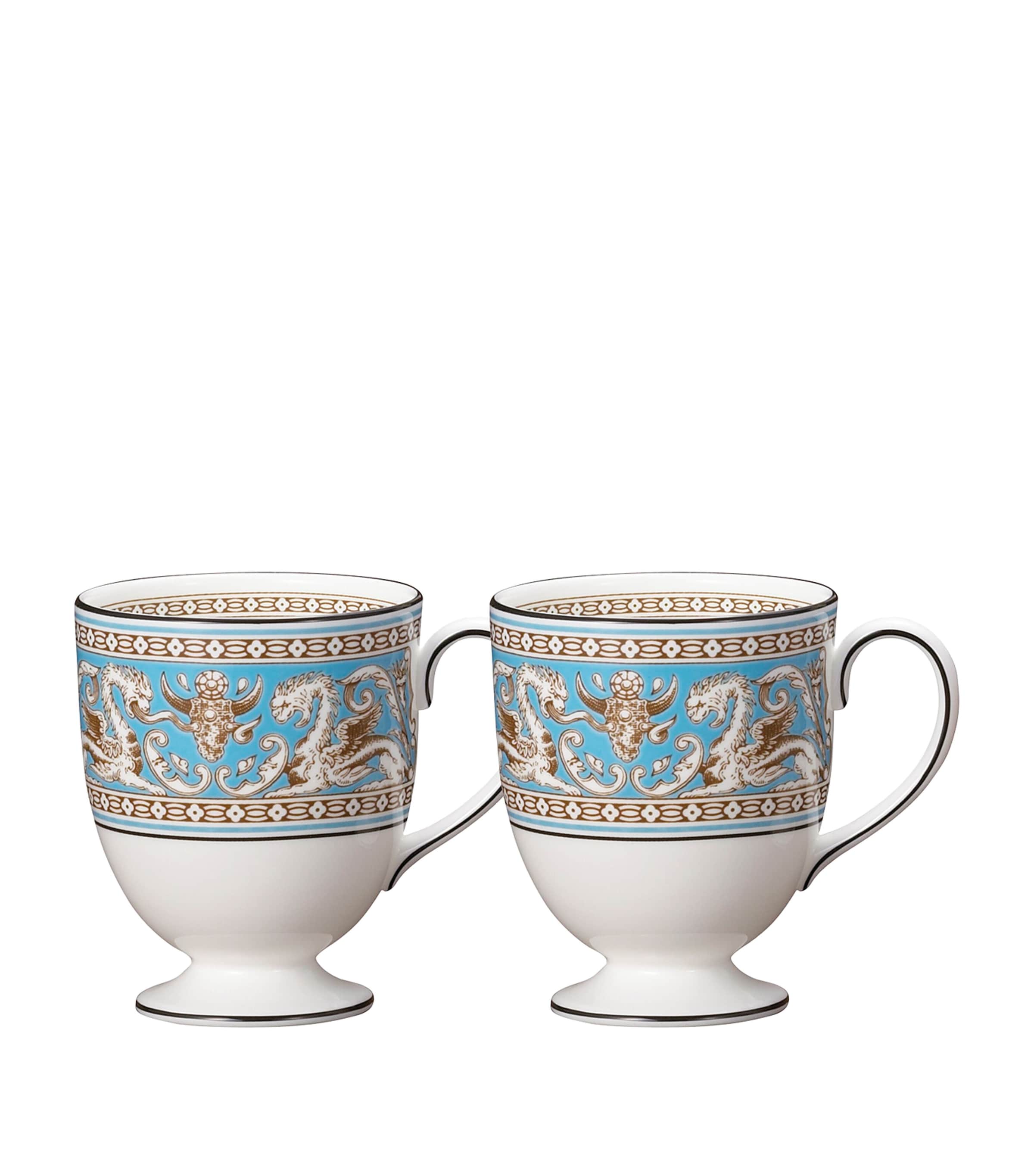 Wedgwood Florentine Turquoise bone china mugs set of two (British brand)