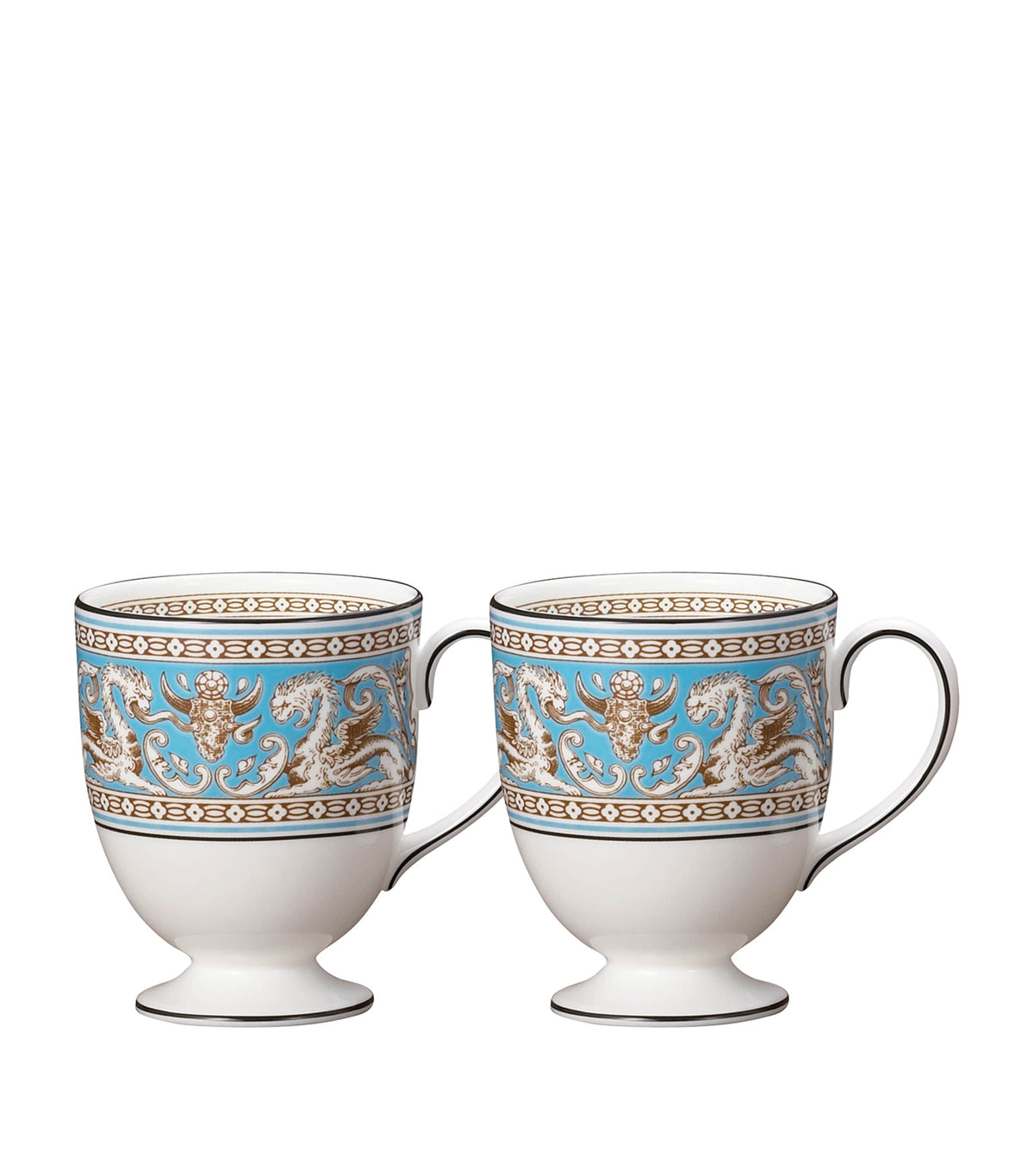 Wedgwood Florentine Turquoise bone china mugs set of two (British brand)