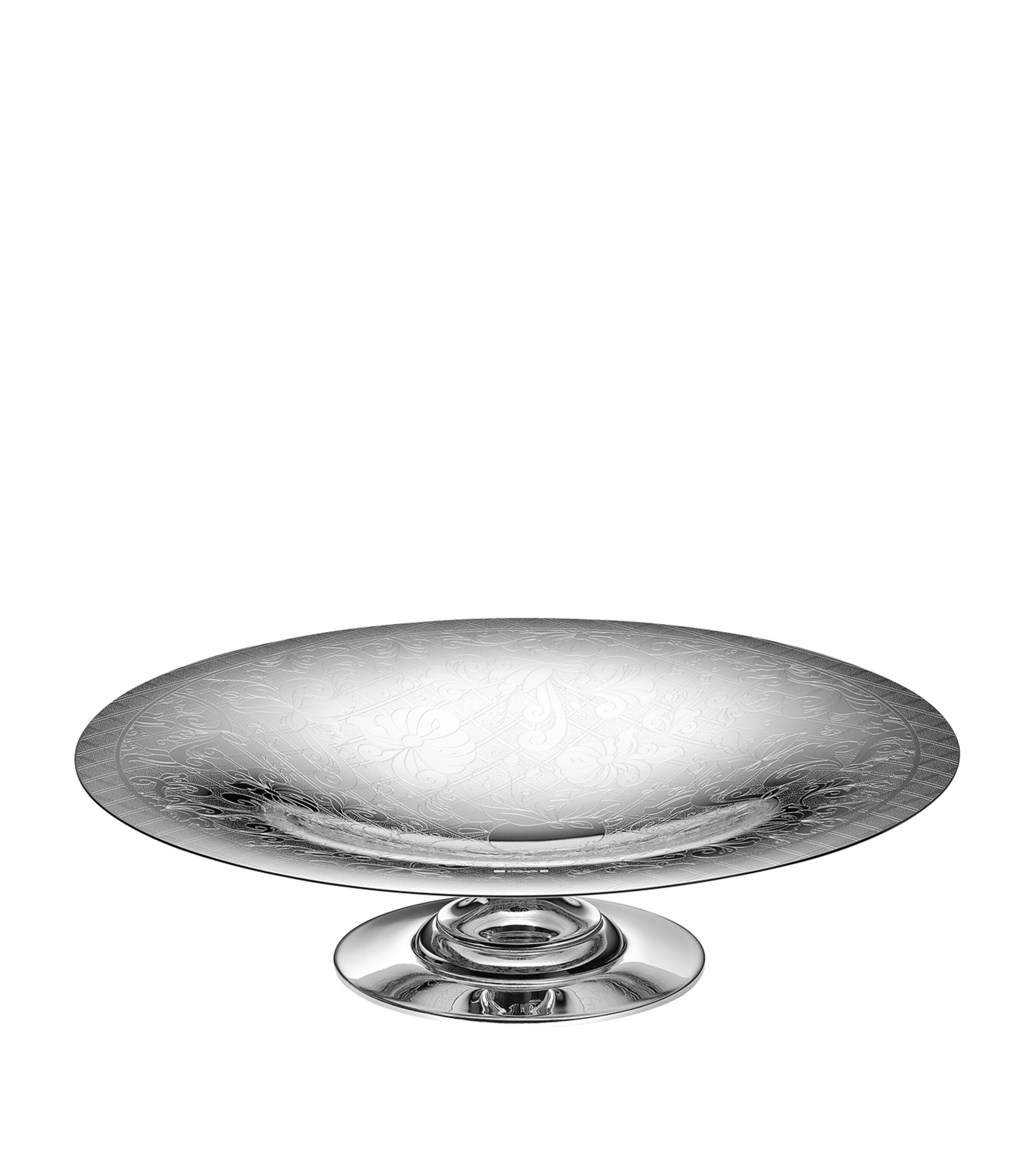 Christofle silver-plated fruit bowl with vine engravings and pedestal base - British product