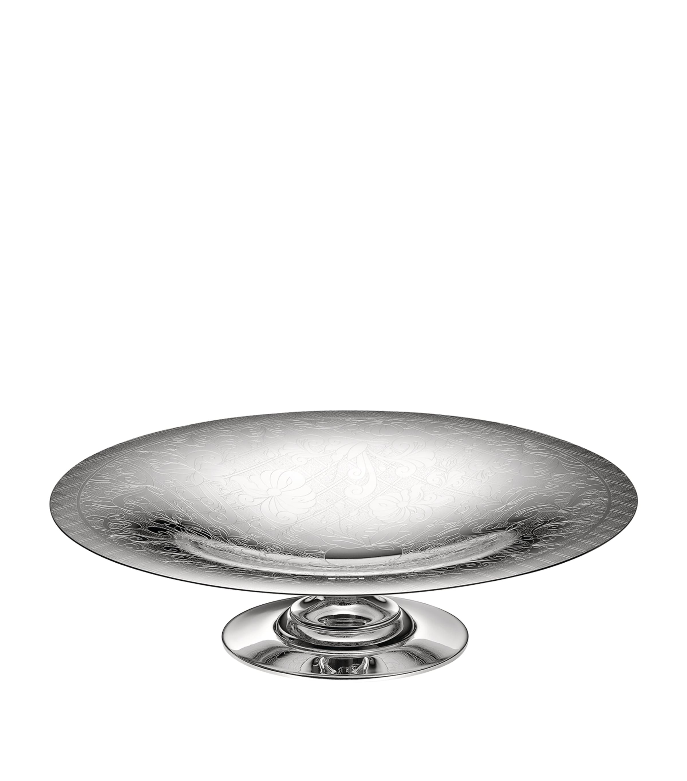 Christofle silver-plated fruit bowl with vine engravings and pedestal base - British product