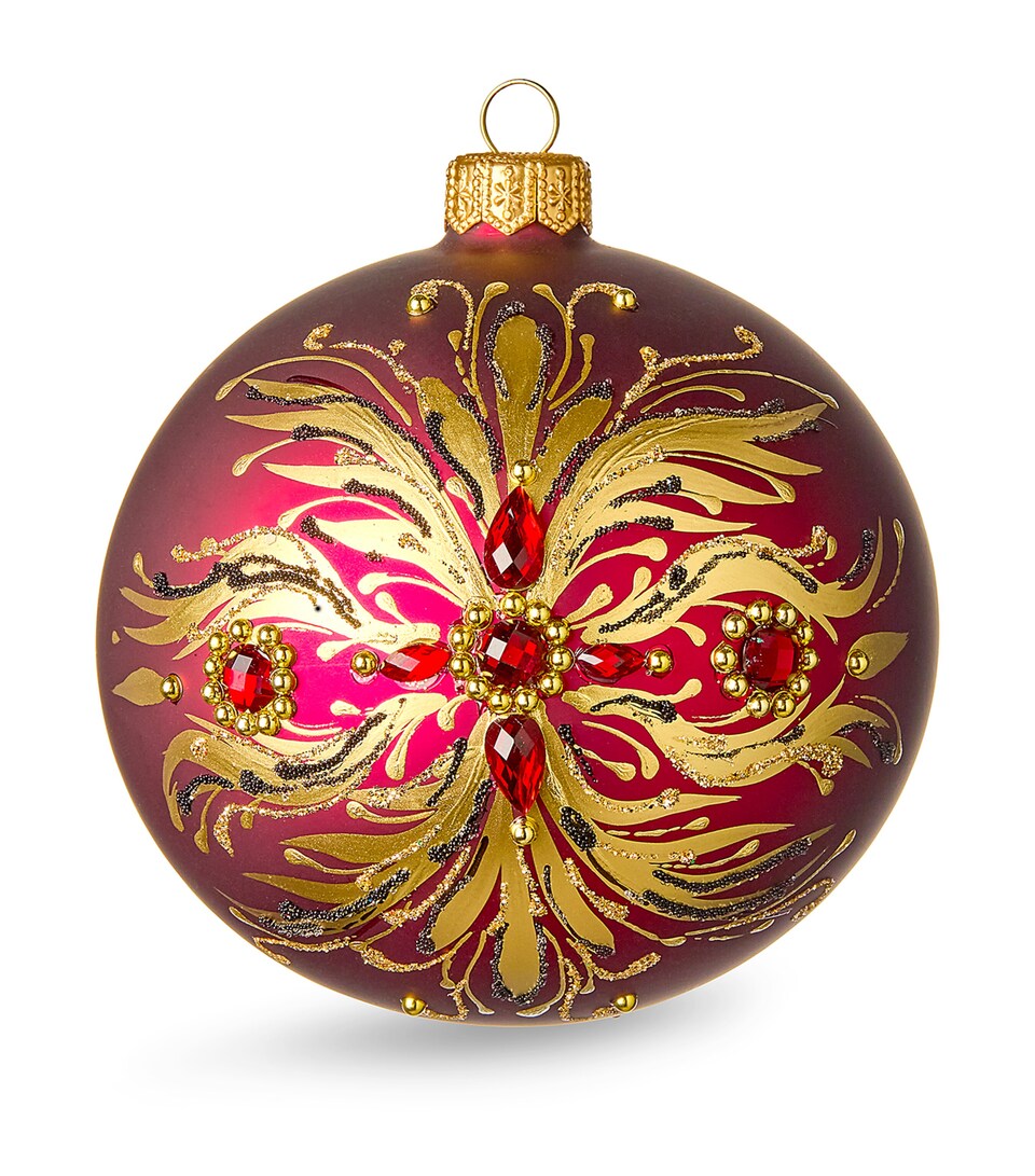 Glass-Blown Hand-Painted Christmas Bauble with Lace Trims