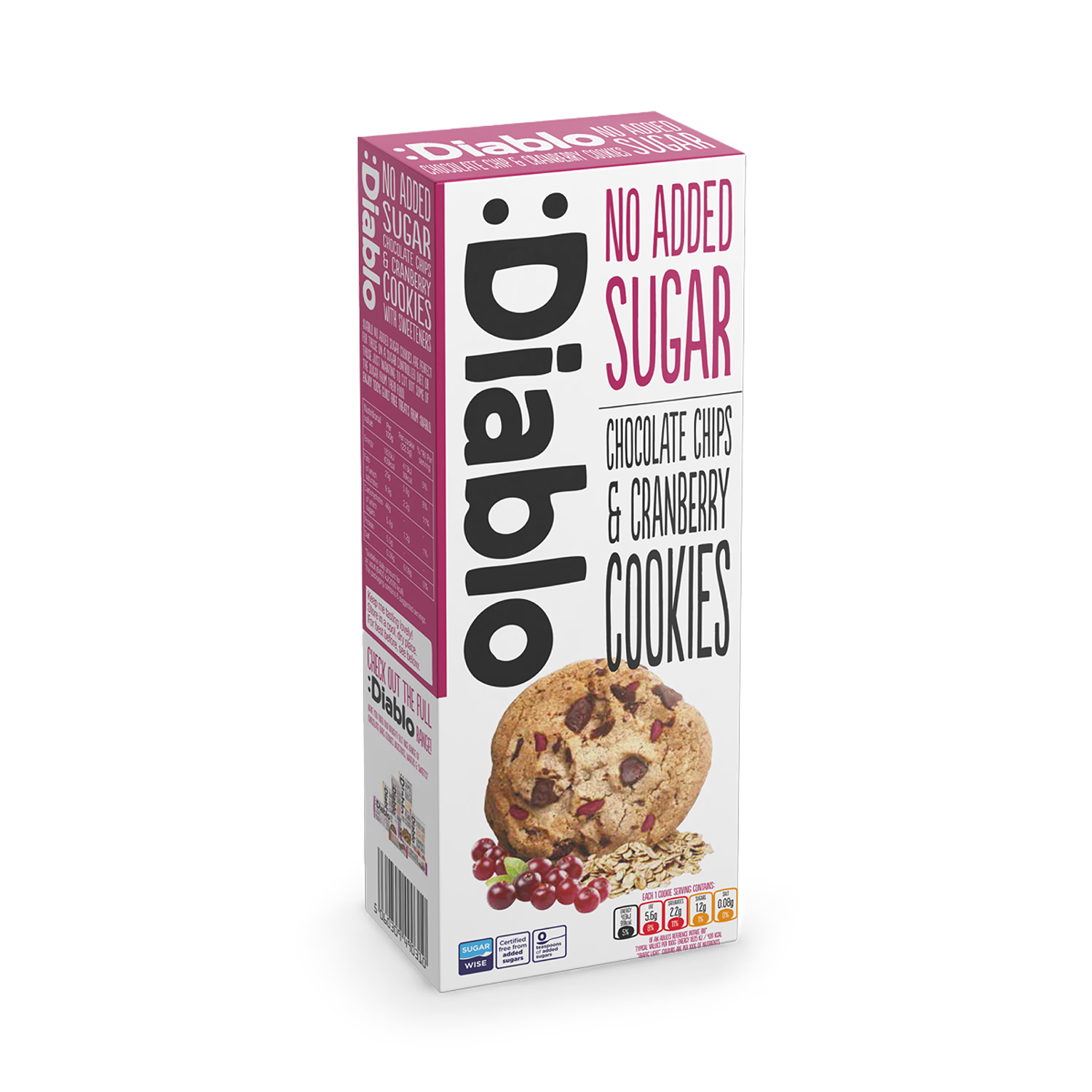 Diablo no added sugar chocolate chip cranberry cookies 135g - British product