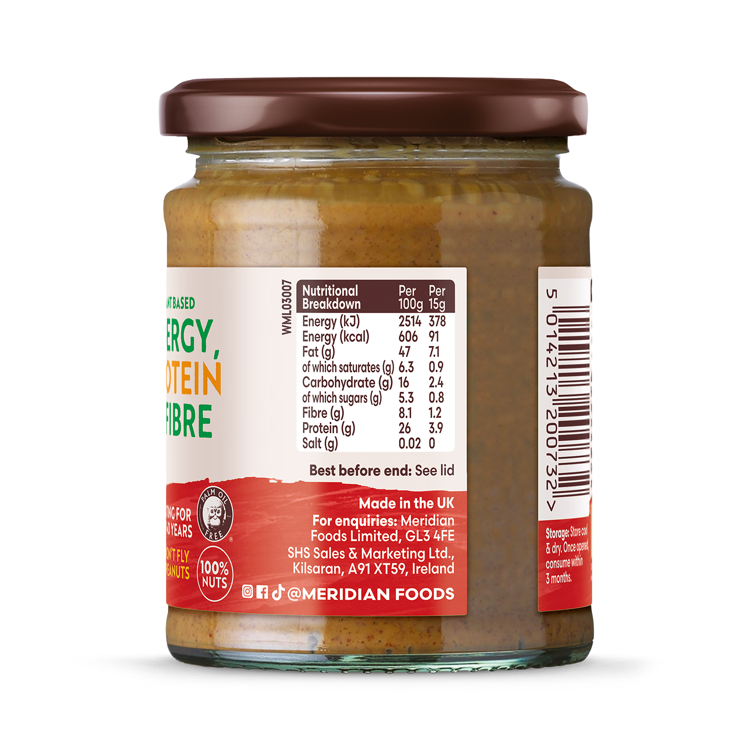 Meridian organic crunchy peanut butter 280g - British product