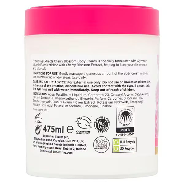 Superdrug Extracts Cherry Blossom Body Cream 475ml (British brand)