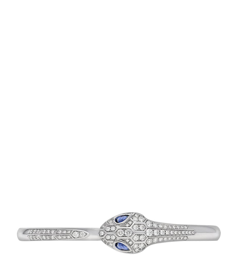 Bvlgari Serpenti bangle white gold diamonds sapphire eyes, imported from the UK