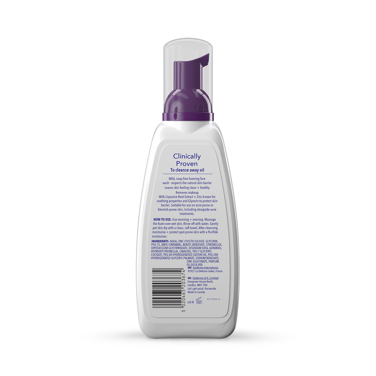 Acnecide Purifide face wash with zinc 235ml (British brand)