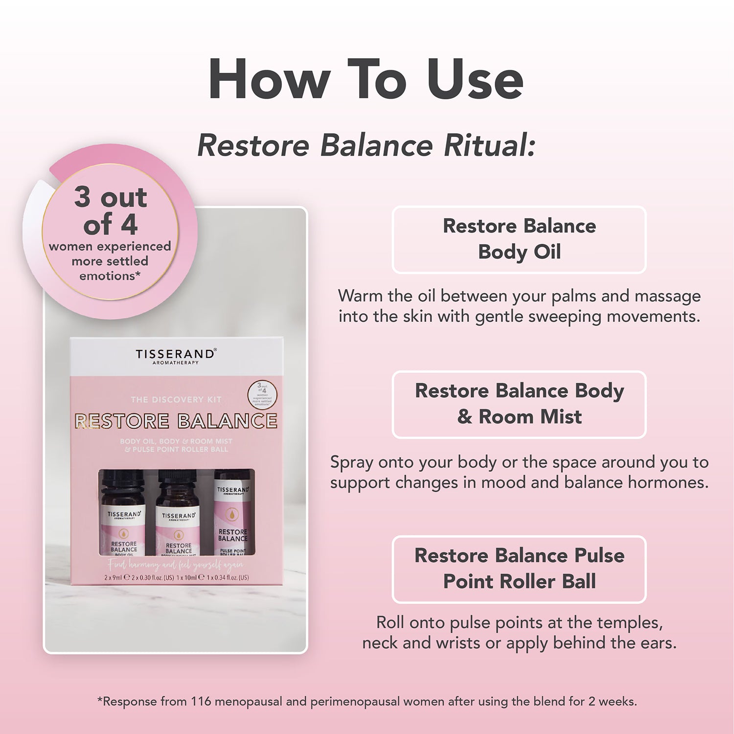 Tisserand Restore Balance essential oil blend discovery kit 2x9ml 1x10ml (British brand)