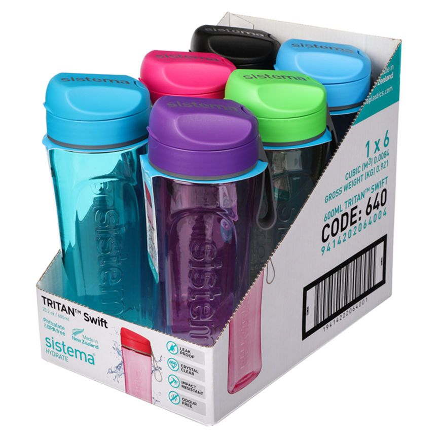 Sistema Hydrate 600ml Tritan Swift Bottle (Colours Vary)