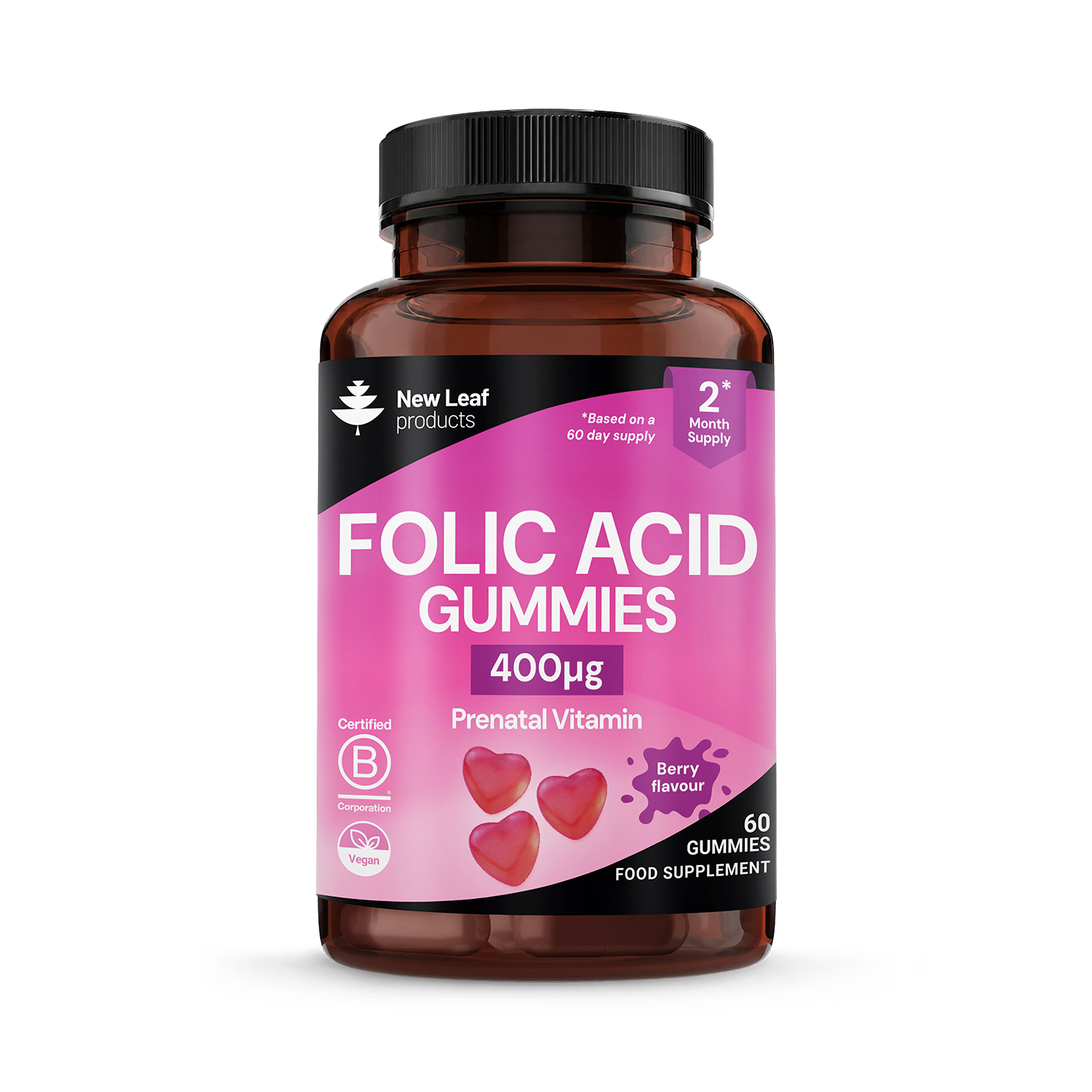 New Leaf Products folic acid prenatal gummies 60 count (British brand)
