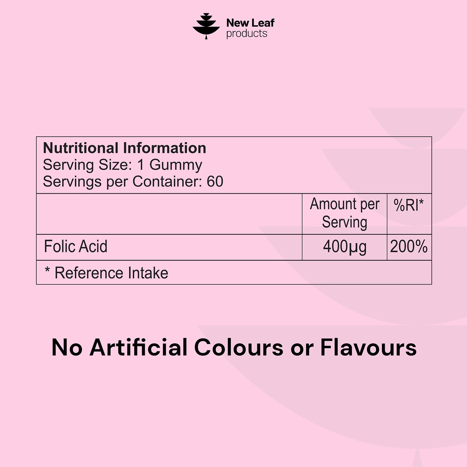 New Leaf Products folic acid prenatal gummies 60 count (British brand)
