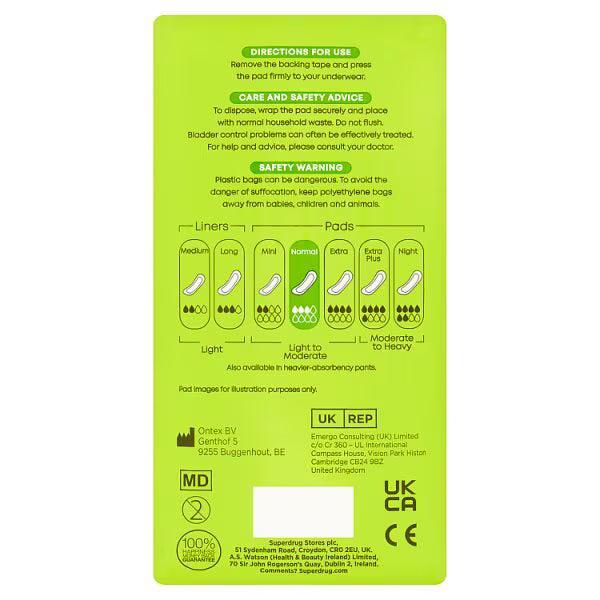Superdrug Incontinence pads Normal 12 Pack (British brand)
