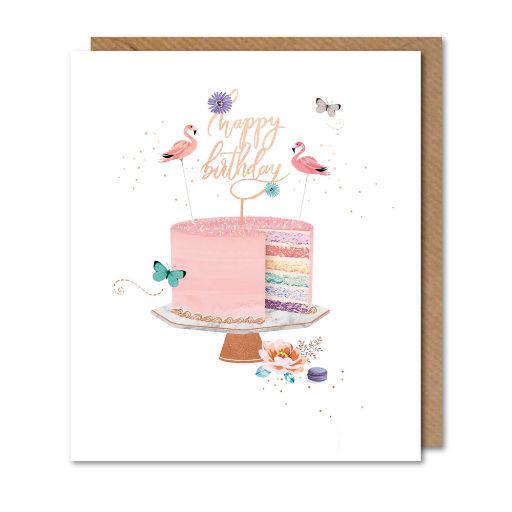 Paperlink Happy Birthday Card Flamingos On Cake Greeting Card GOODS Sainsburys   