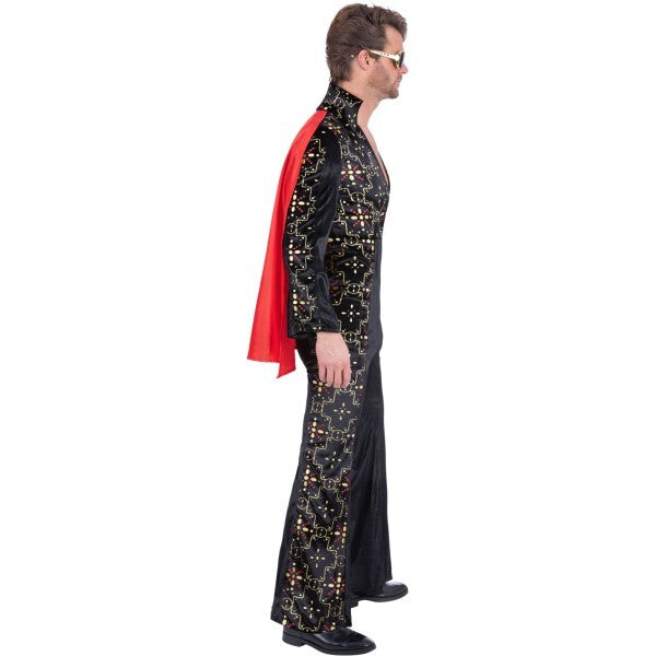 Smiffys Elvis black rhinestone costume jumpsuit cape, UK version