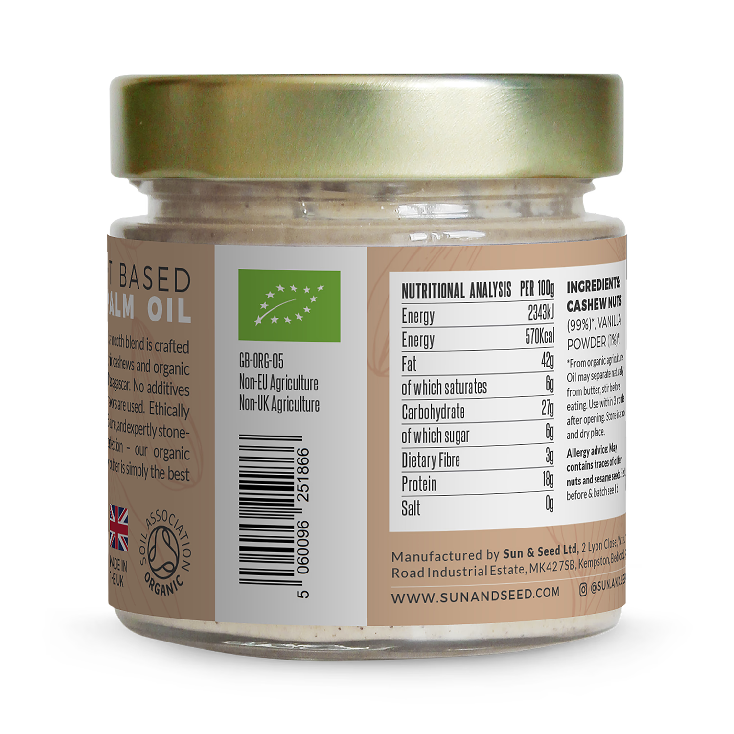 Sun & Seed organic smooth vanilla cashew butter 200g - British product