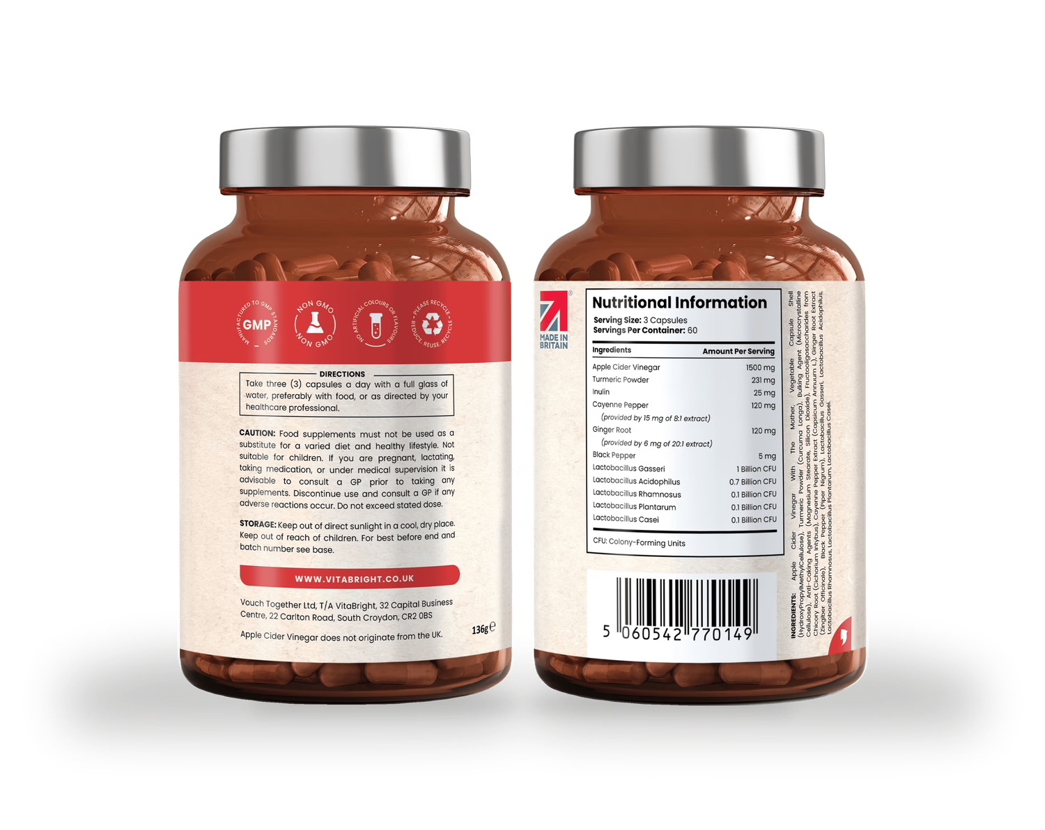 VitaBright ACV complex capsules 180 count - British product