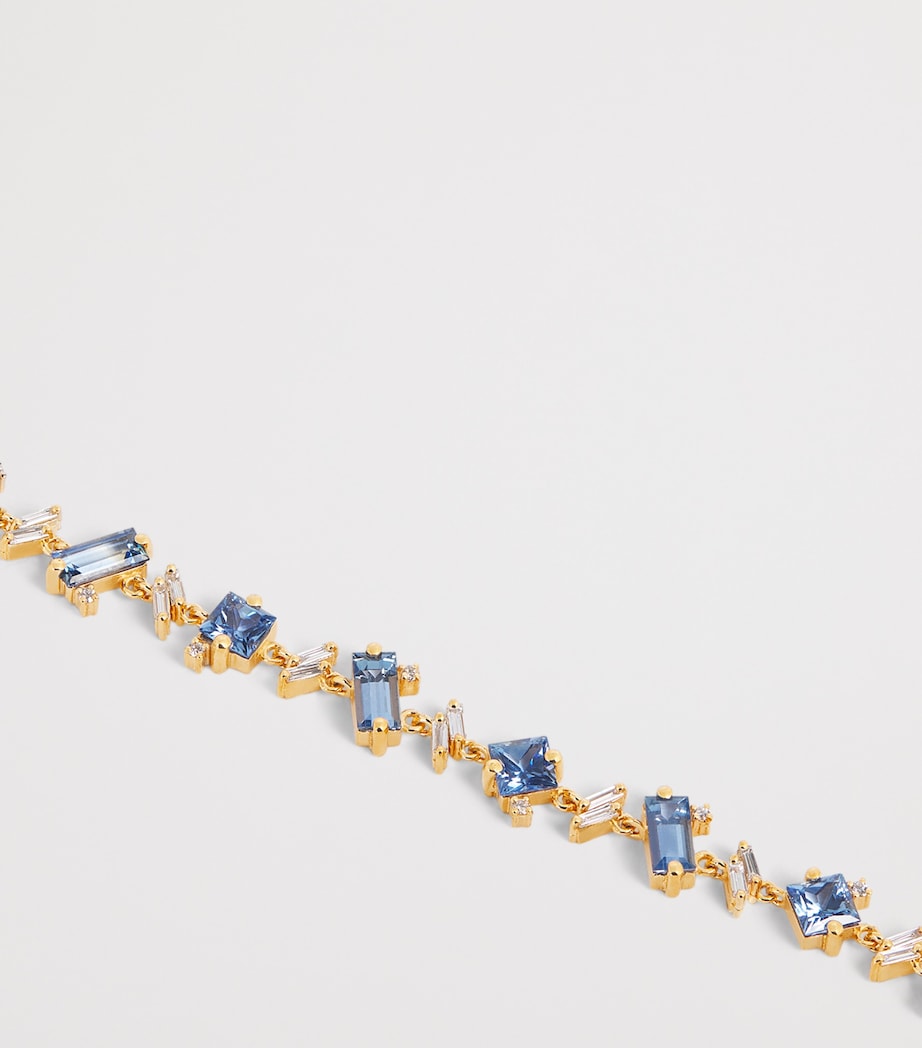 Suzanne Kalan yellow gold diamond and blue sapphire one of a kind bracelet, imported from the UK