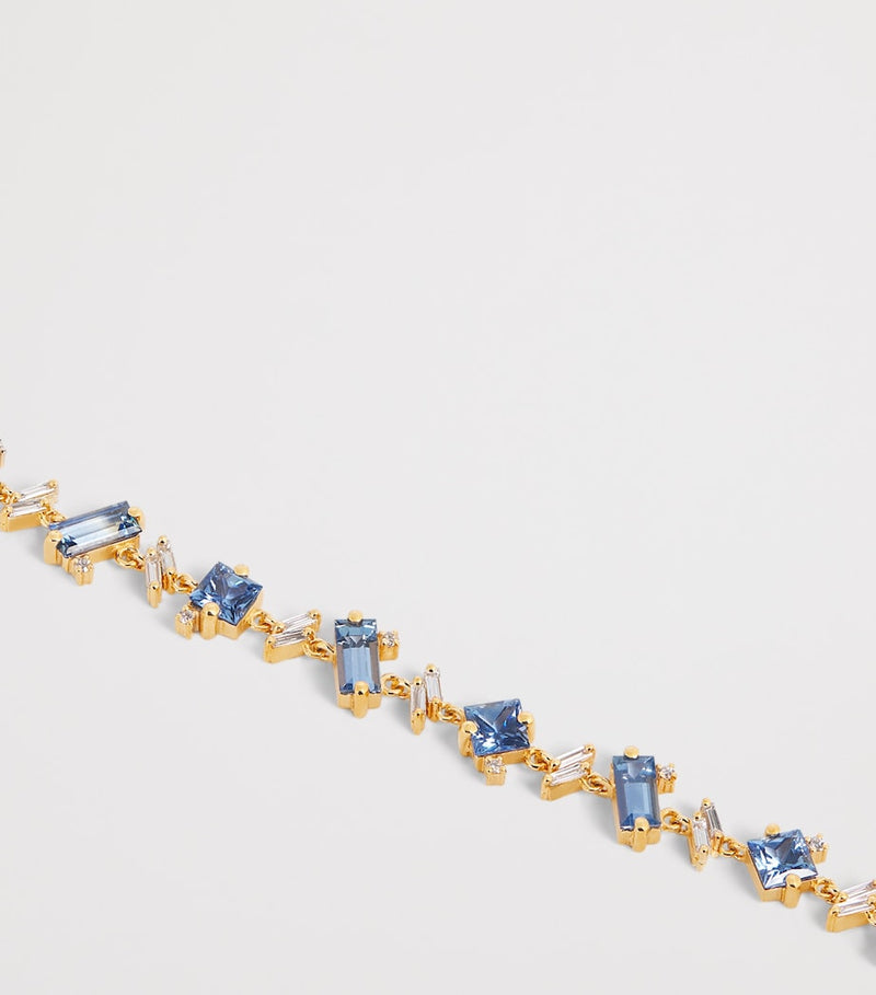 Suzanne Kalan yellow gold diamond and blue sapphire one of a kind bracelet, imported from the UK