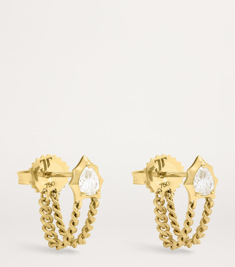 Jade Trau Envoy chain earrings in yellow gold with diamonds, imported from the UK