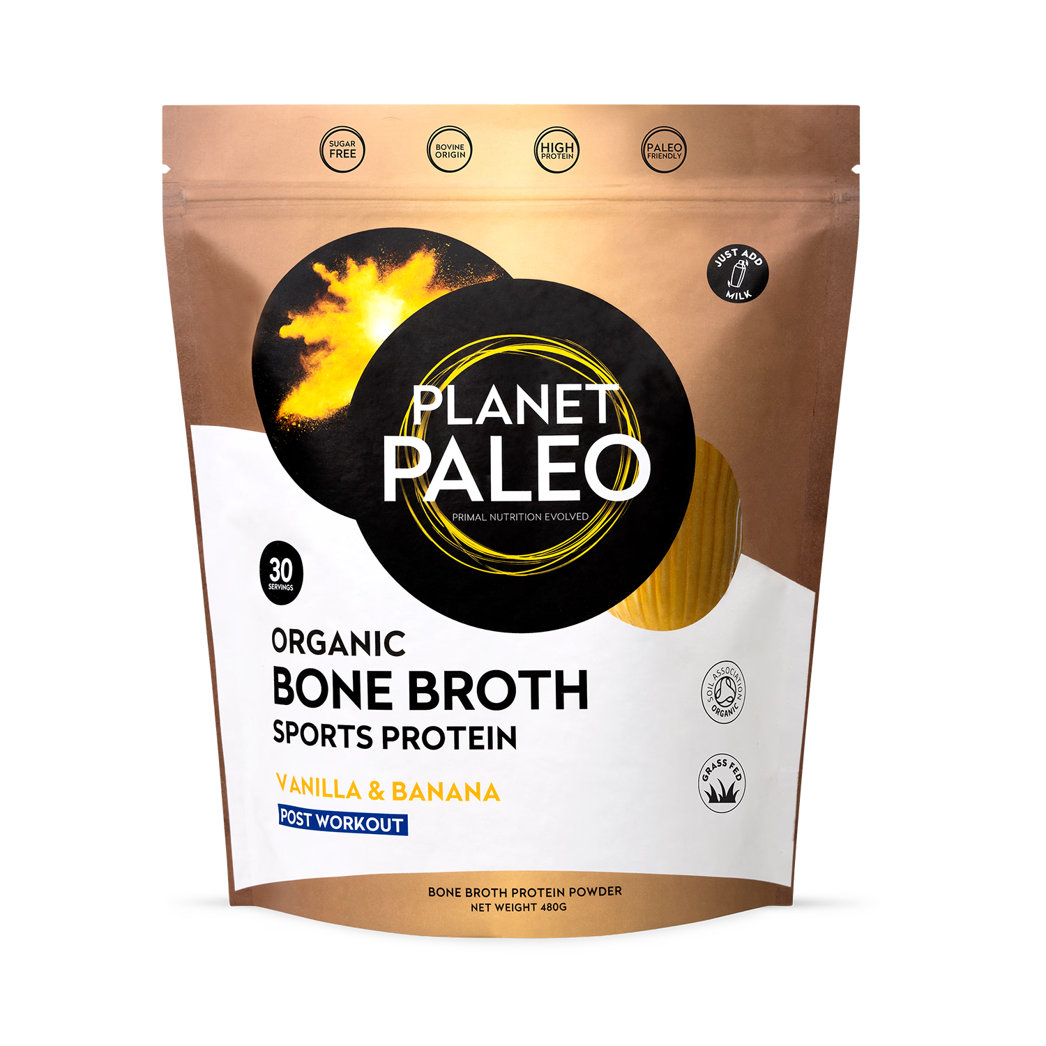 Planet Paleo bone broth sports protein vanilla banana 480g - British product