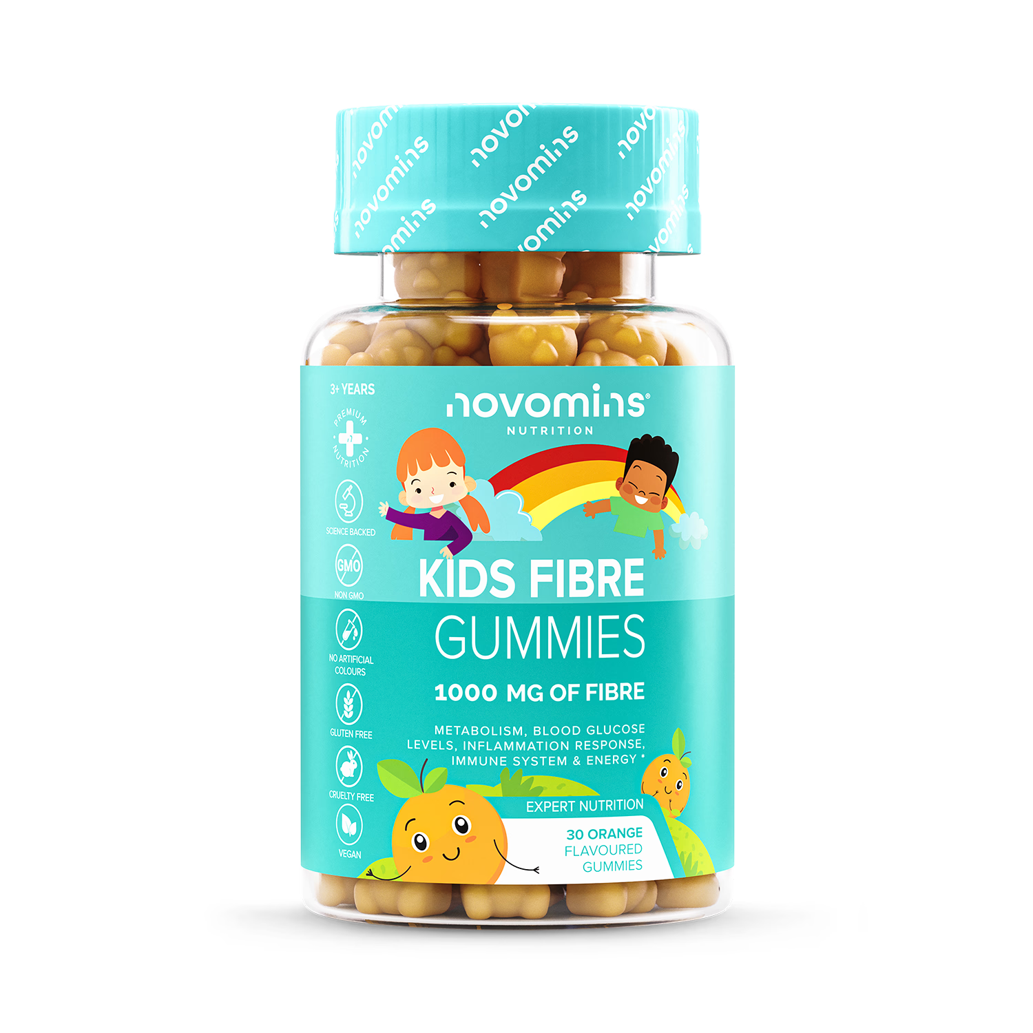 Novomins Kids Fibre Orange 30 Gummies (British brand)
