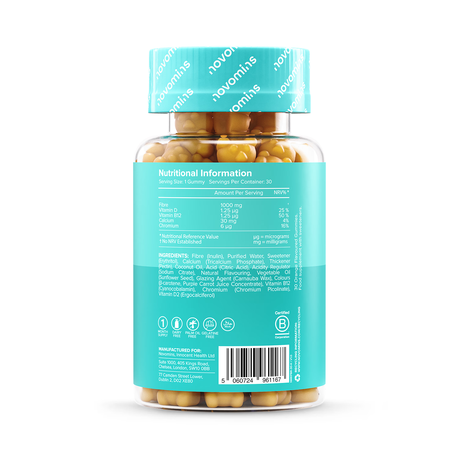 Novomins Kids Fibre Orange 30 Gummies (British brand)