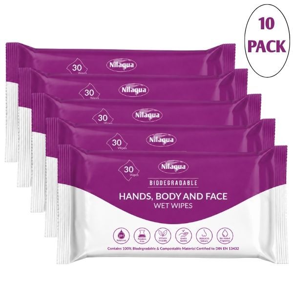 Nilaqua wipes 30pk hands body face - British product