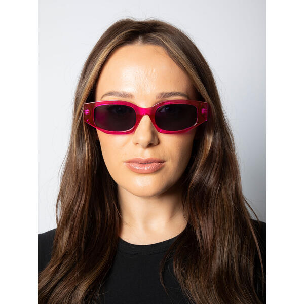 SVNX angular sunglasses hot pink black lenses, UK version