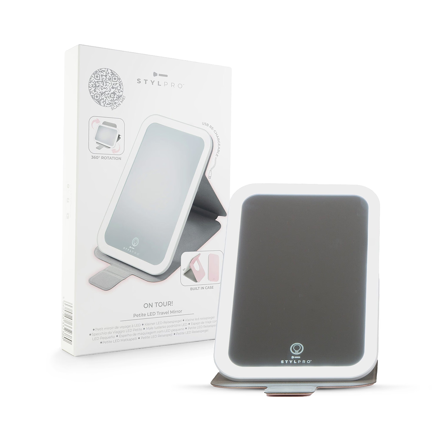 Stylpro On Tour Petite Travel Mirror with LED lights, imported from the UK