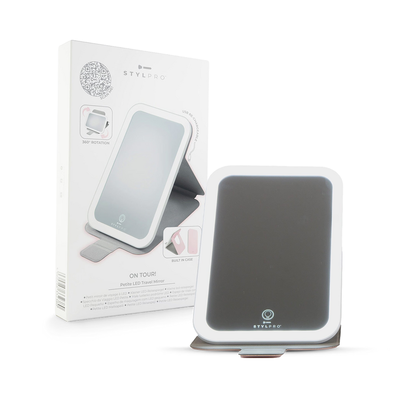 Stylpro On Tour Petite Travel Mirror with LED lights, imported from the UK