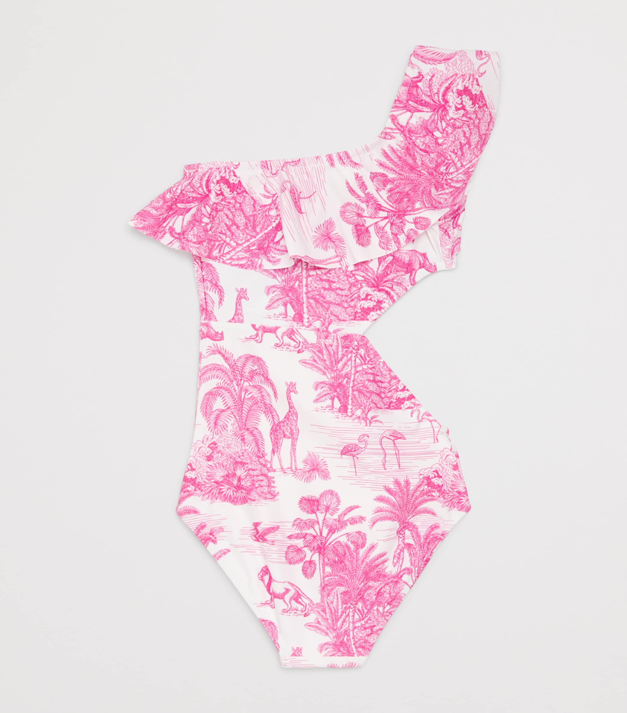 Marie Raxevsky jungle print one-shoulder swimsuit 2-12 years, imported from the UK