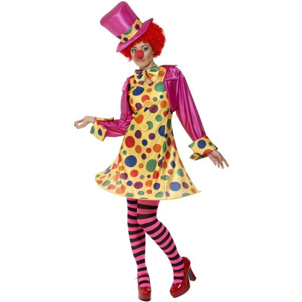 Smiffys Clown Lady dress tights hat bow tie, imported from the UK