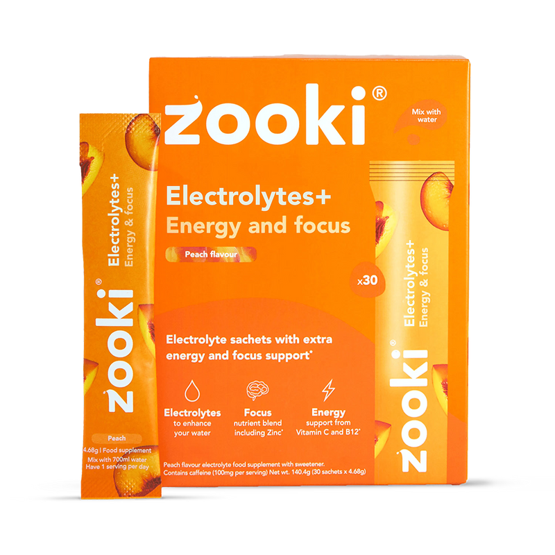 Zooki Electrolyte Drink Powder Peach 30 Sachets (British brand)
