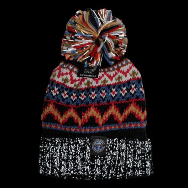 Simon Wilson reflective Fair Isle bobble hat, UK version