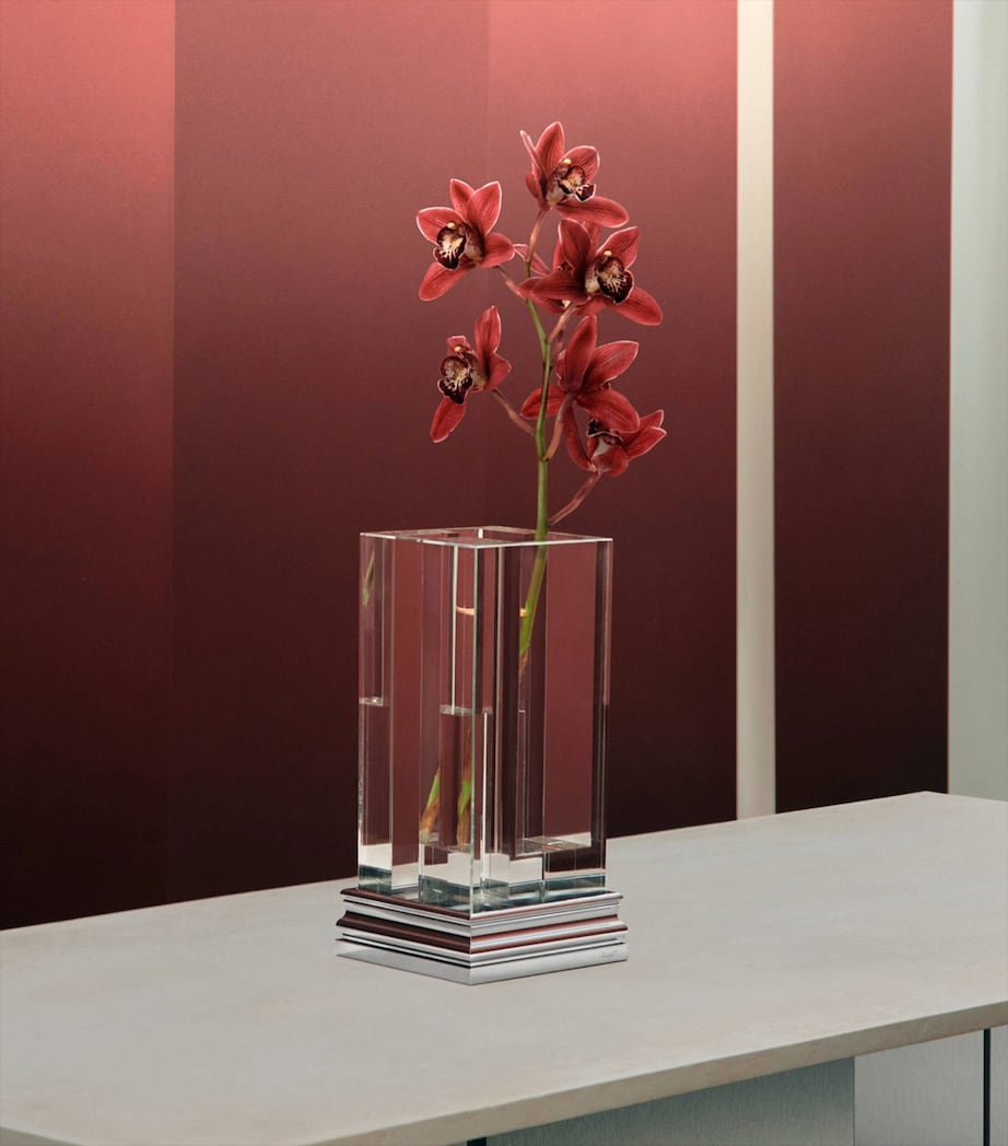 Christofle clear glass perspective vase, 28.5cm height - British product