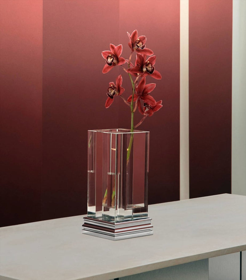 Christofle clear glass perspective vase, 28.5cm height - British product