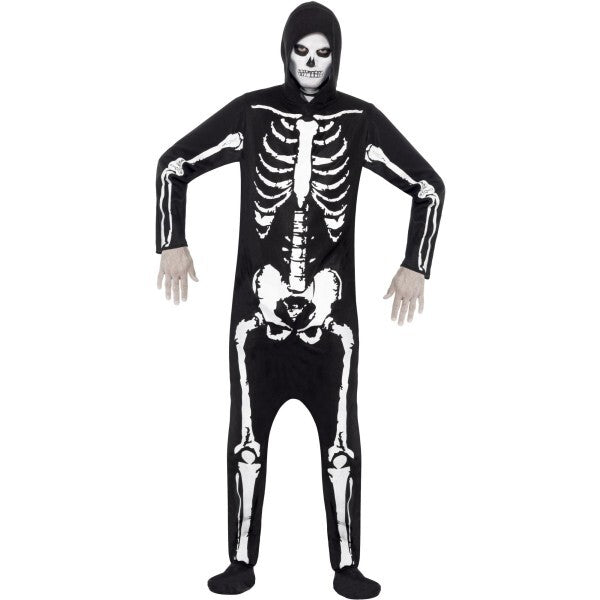 Smiffys skeleton costume black hooded all-in-one - British product