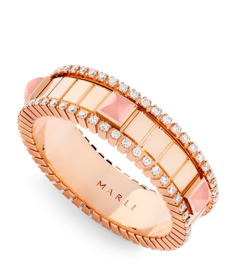 MARLI New York rose gold spinning ring with diamonds and quartzite, UK version