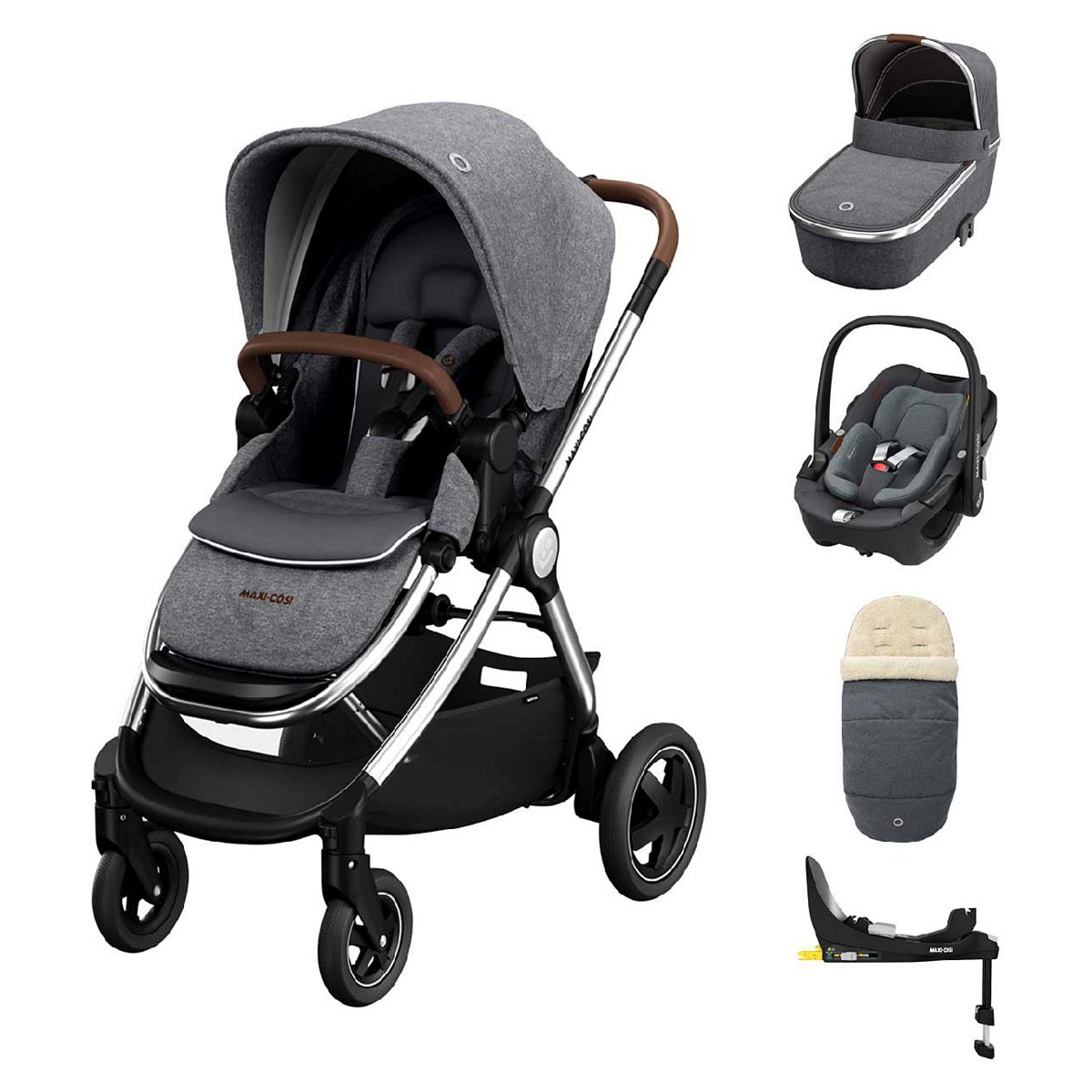 Maxi-Cosi Adorra Luxe Travel System with Car Seat Base Twillic Grey GOODS Boots   