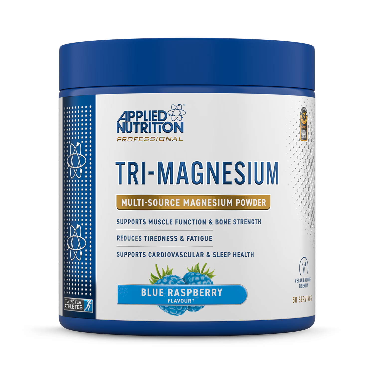 Applied Nutrition Tri-Magnesium Powder Blue Raspberry 200g, imported from the UK