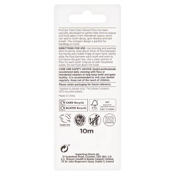 Superdrug ProCare Mini Zahnseide 10m (Britische Marke)