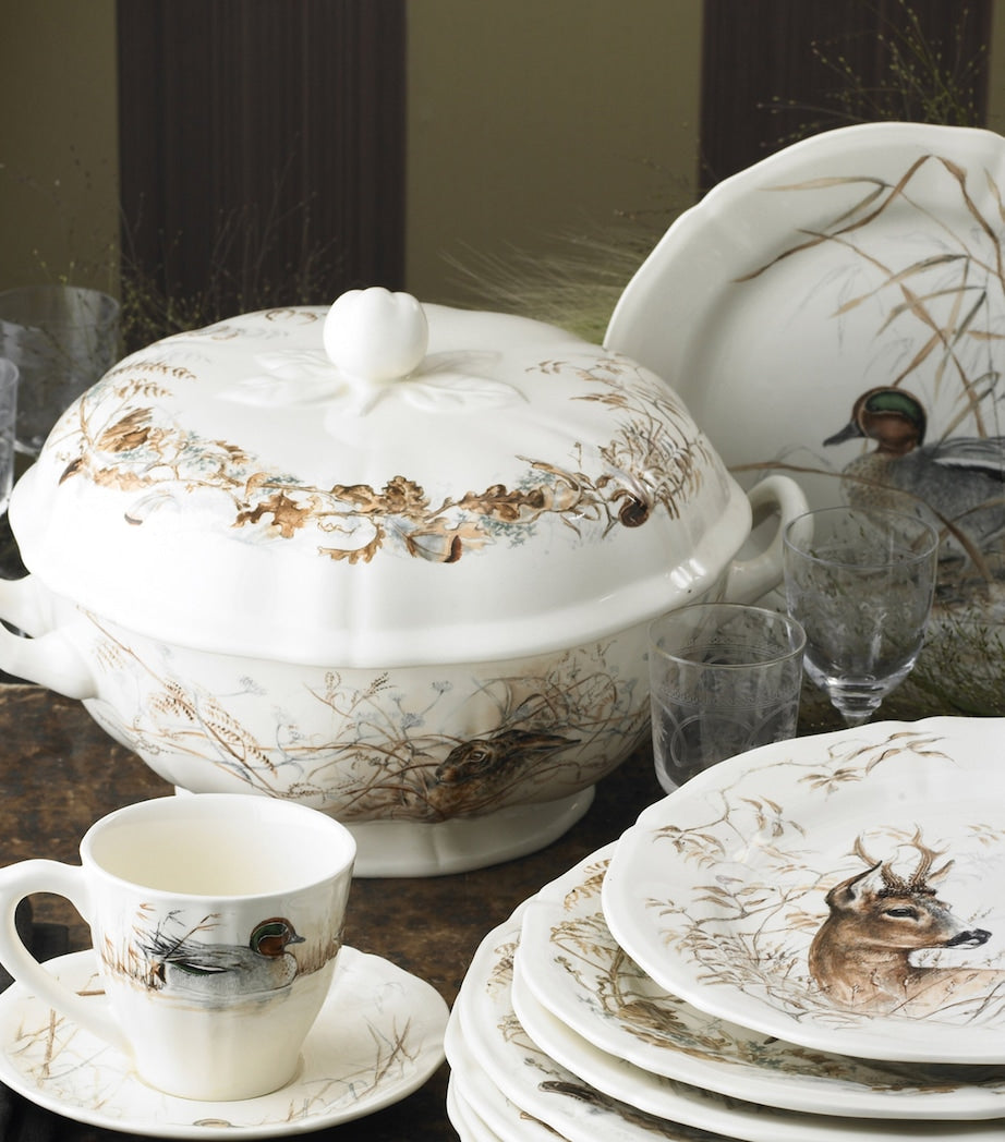 Gien teacup and saucer set with mallard duck graphic print, 175ml, set of 2, UK version