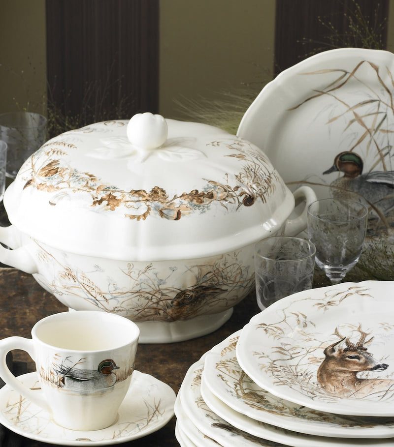 Gien teacup and saucer set with mallard duck graphic print, 175ml, set of 2, UK version