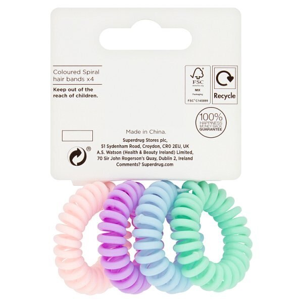 Superdrug Studio Coloured Spiral Hair Bands x 4