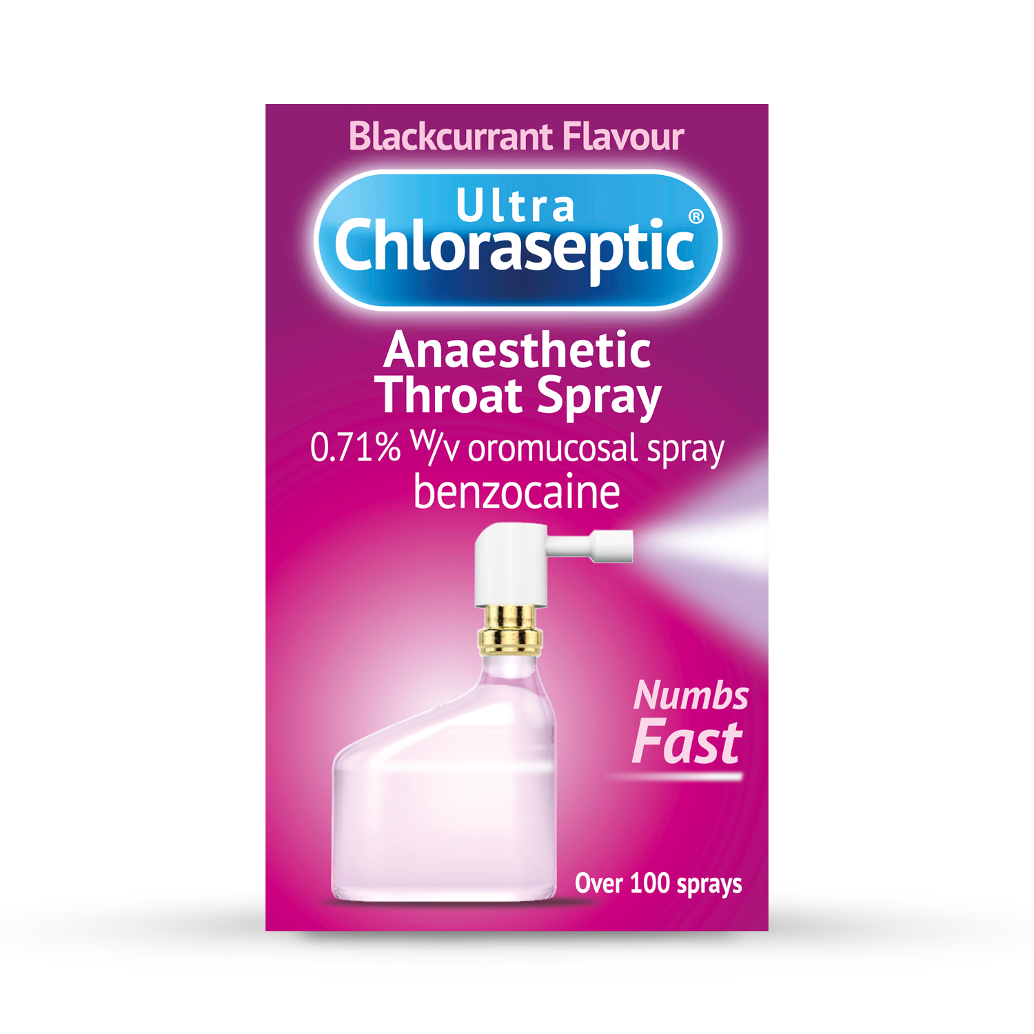 Ultra Chloraseptic blackcurrant throat spray 15ml, imported from the UK
